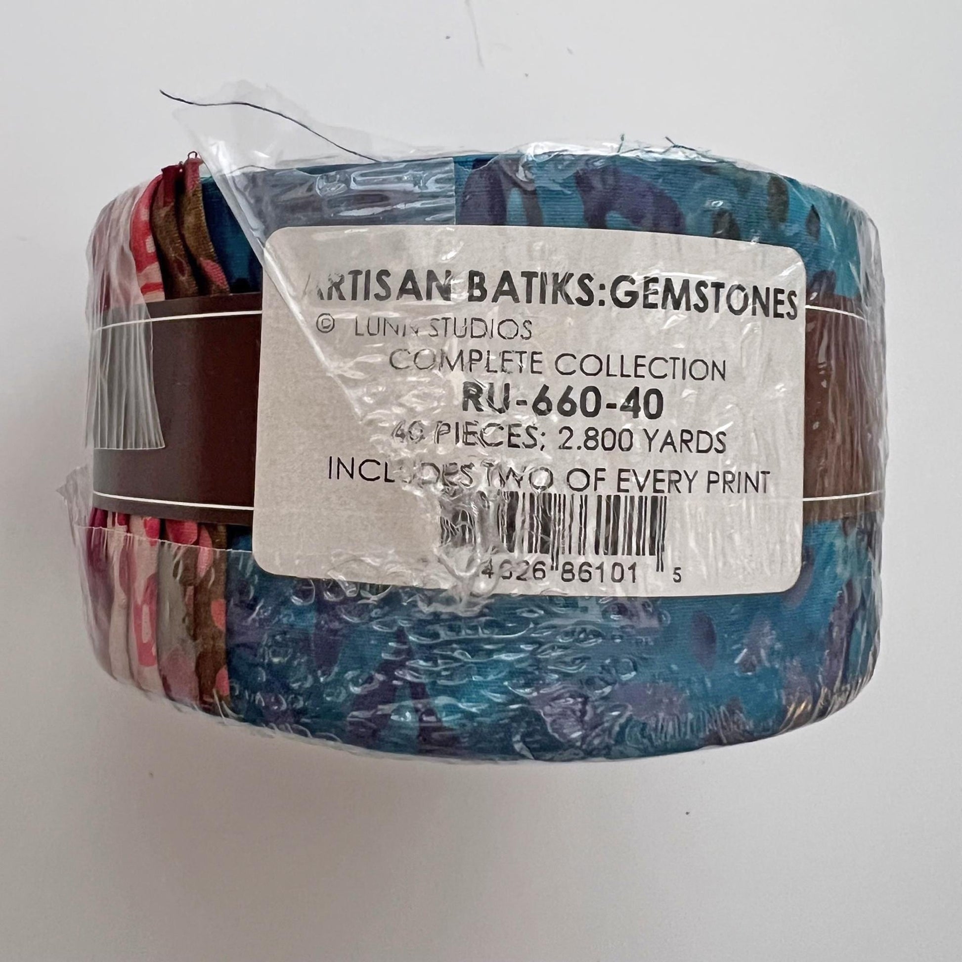 DESTASH Artisan Batiks Gemstones Roll Up, Robert Kaufman RU-660-40, 2.5" Precut Purple Blue Burgundy Teal Batik Fabric Strips