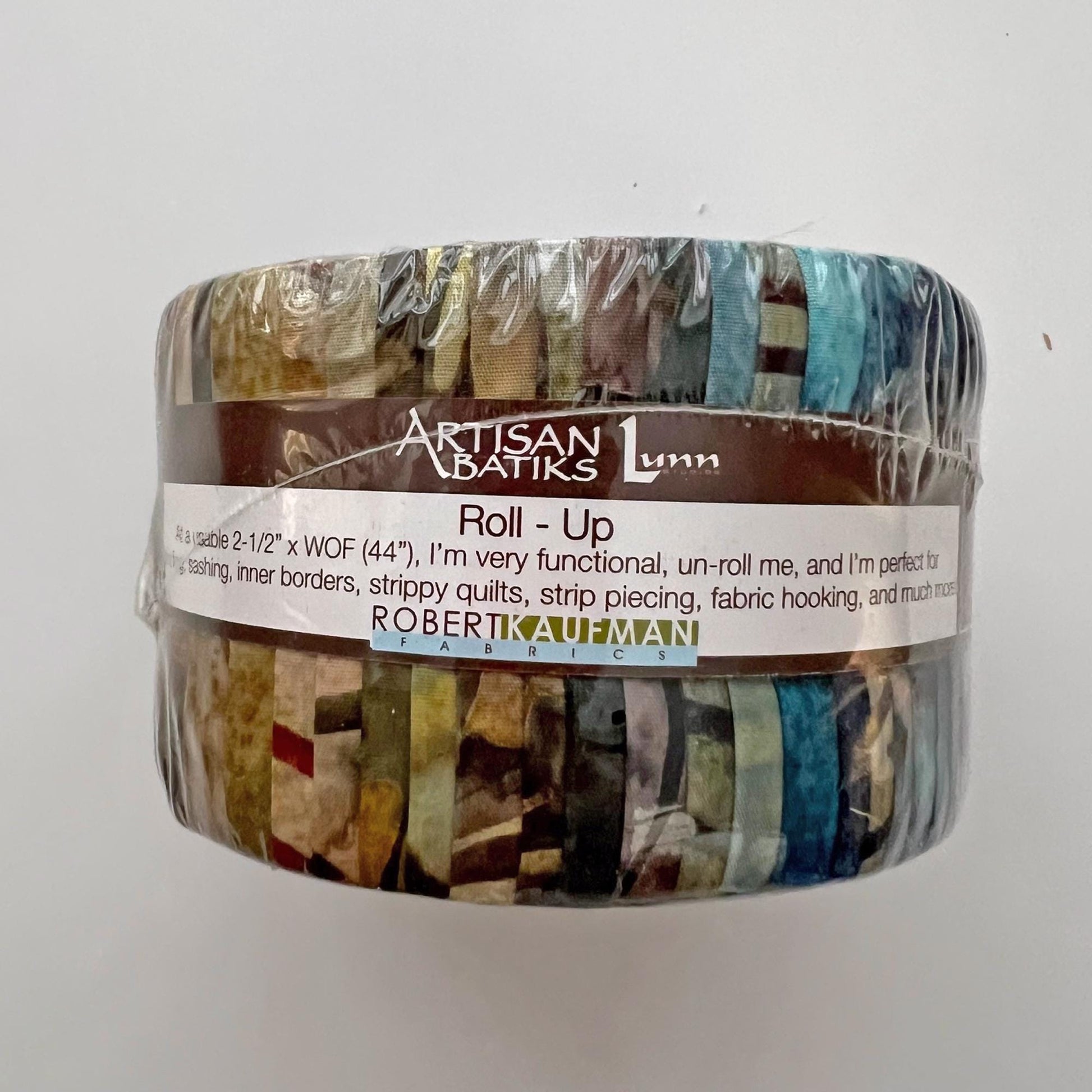 DESTASH Artisan Batiks Wildlife Sanctuary Roll Up, Robert Kaufman RU-676-40, 2.5" Precut Blue Brown Teal Batik Fabric Strips