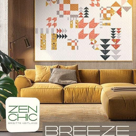 Breeze Quilt Pattern, Zen Chic ZCBRQP, Yardage Friendly Modern Contemporary Throw Quilt Pattern