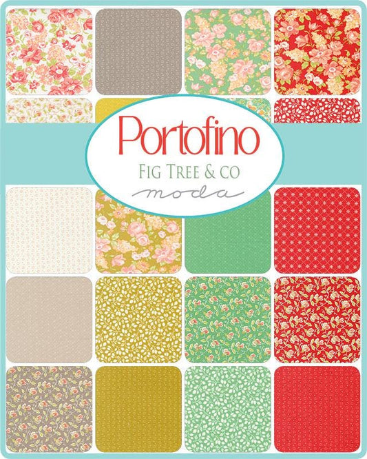 Portofino Charm Pack, Moda 35390PP, 5" Precut Floral Charm Pack Fabric Squares, Fig Tree