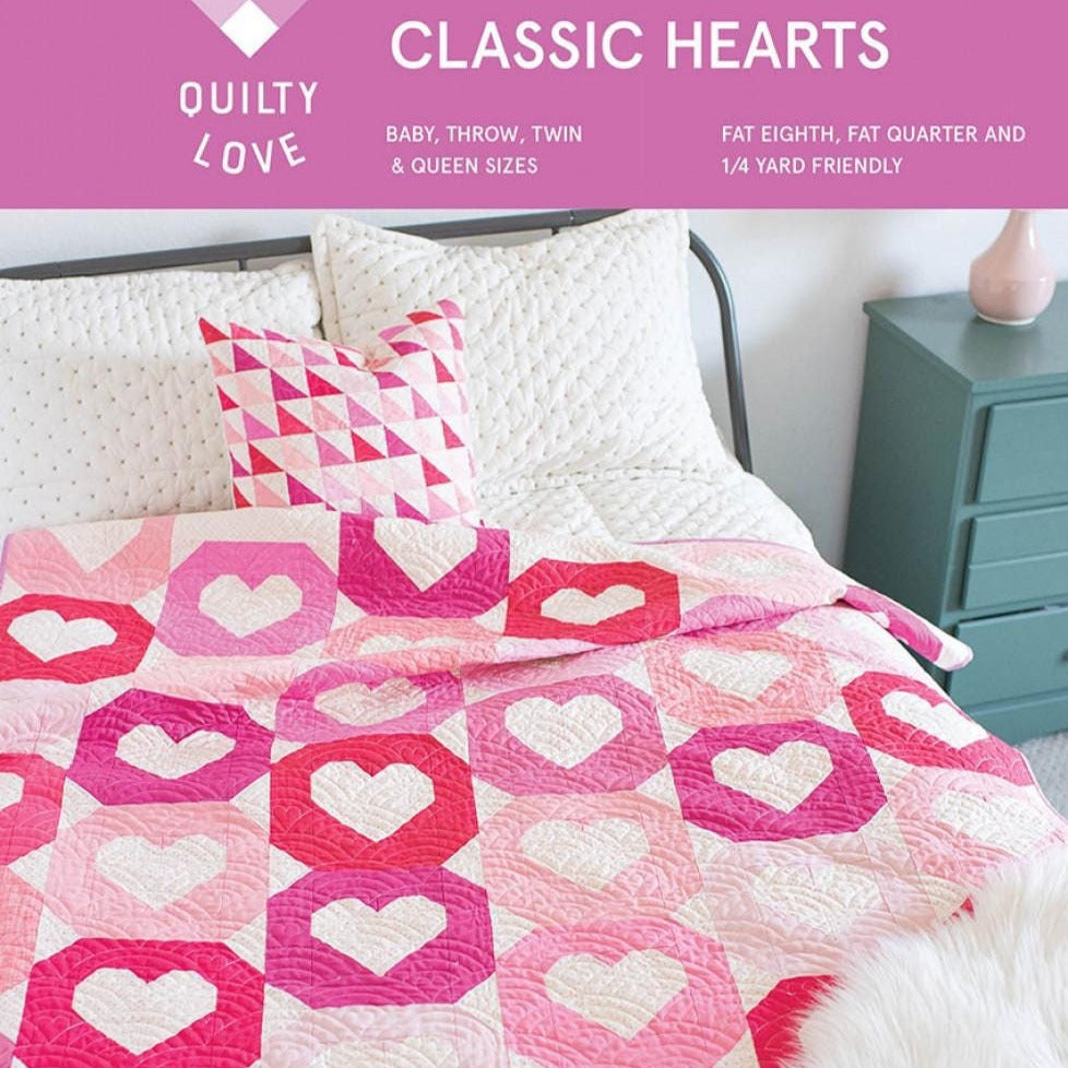 Classic Hearts Quilt Pattern, Quilty Love QL152, Fat Quarter Eighths Yardage Friendly Valentine's Day Love Wedding Hearts Quilt Pattern