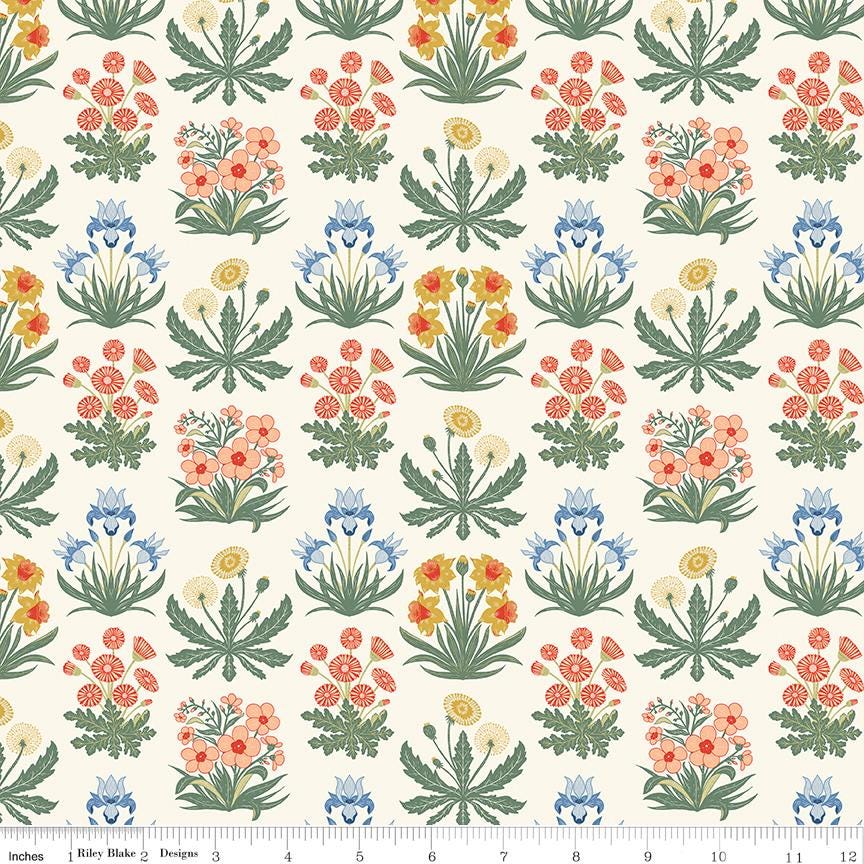 Wanderlust 5" Stacker, Riley Blake 5-15470-42, 5" Precut Floral Fabric Squares, Blue Green Red Fabric, Danelys Sidron