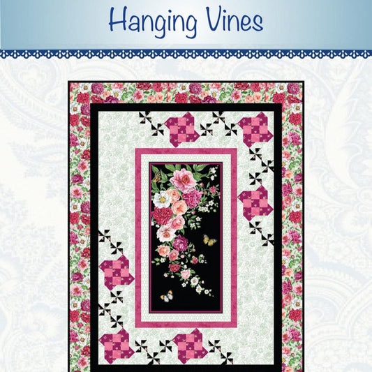 Hanging Vines Panel Frame Quilt Pattern, Bound to Be Quilting BTBQ382 PTN3162, 24" Fabric Panel Friendly Throw Quilt Pattern