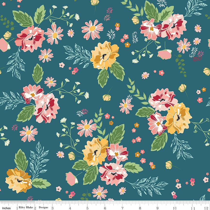 Melody 5" Stacker, Riley Blake 5-15140-42, 5" Precut Blue Green Pink Yellow Floral Fabric Squares, Beverly McCullough