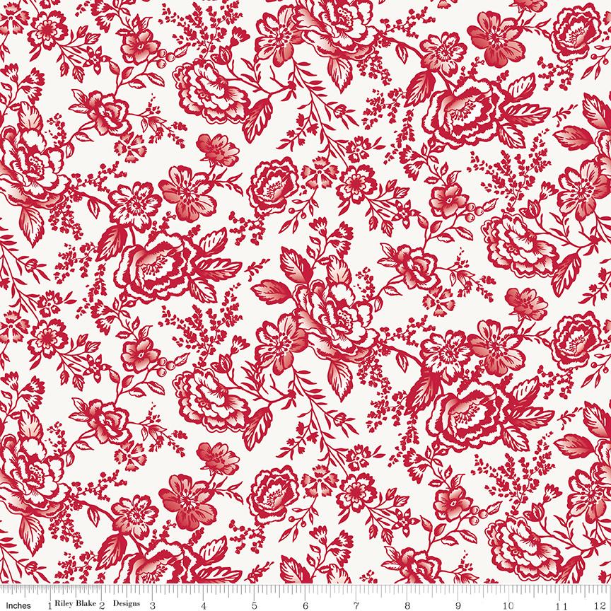 Red Delicious 5" Stacker, Riley Blake 5-15660-42, 5" Precut Red White Floral Quilt Fabric Squares, RBD Designers