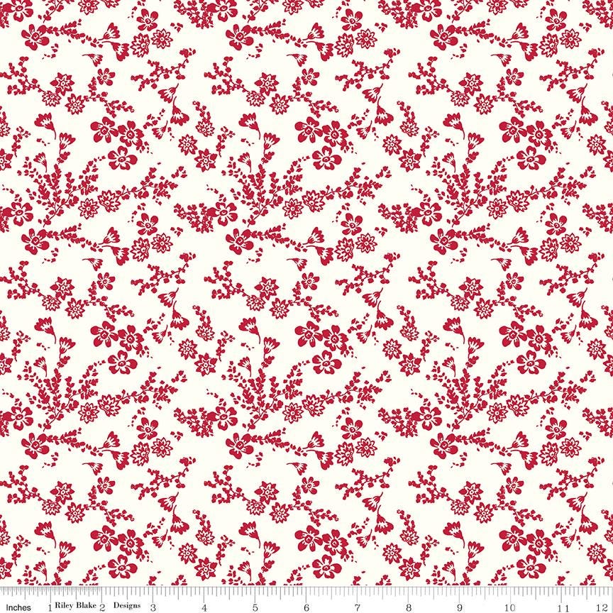 Red Delicious 5" Stacker, Riley Blake 5-15660-42, 5" Precut Red White Floral Quilt Fabric Squares, RBD Designers