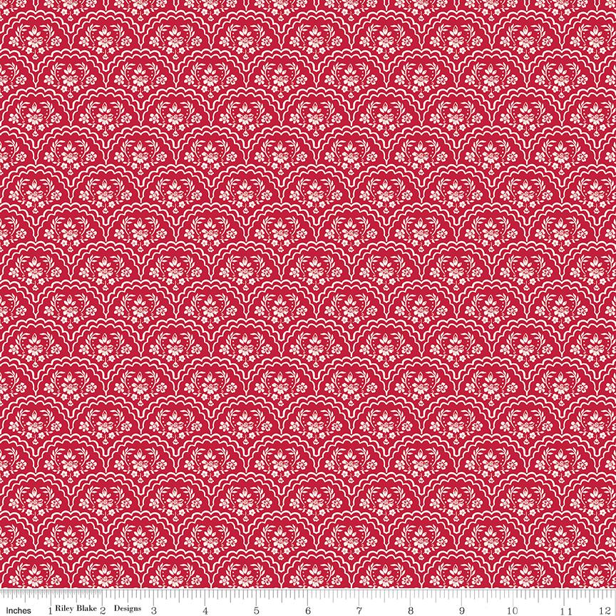 Red Delicious 5" Stacker, Riley Blake 5-15660-42, 5" Precut Red White Floral Quilt Fabric Squares, RBD Designers