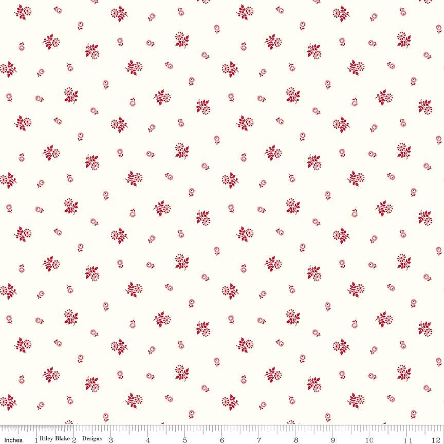 Red Delicious 5" Stacker, Riley Blake 5-15660-42, 5" Precut Red White Floral Quilt Fabric Squares, RBD Designers