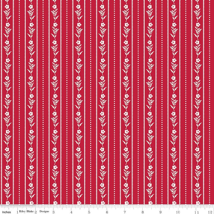 Red Delicious 5" Stacker, Riley Blake 5-15660-42, 5" Precut Red White Floral Quilt Fabric Squares, RBD Designers