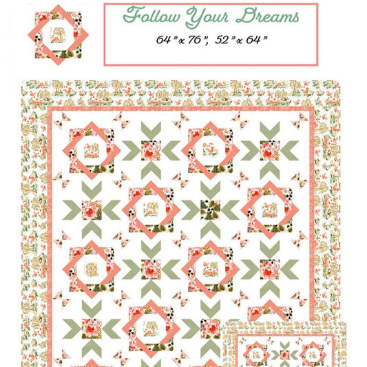 Follow Your Dreams Quilt Pattern, The Sweet Tea Girls STG0200, Yardage Friendly Flower Lap Throw Quilt Pattern