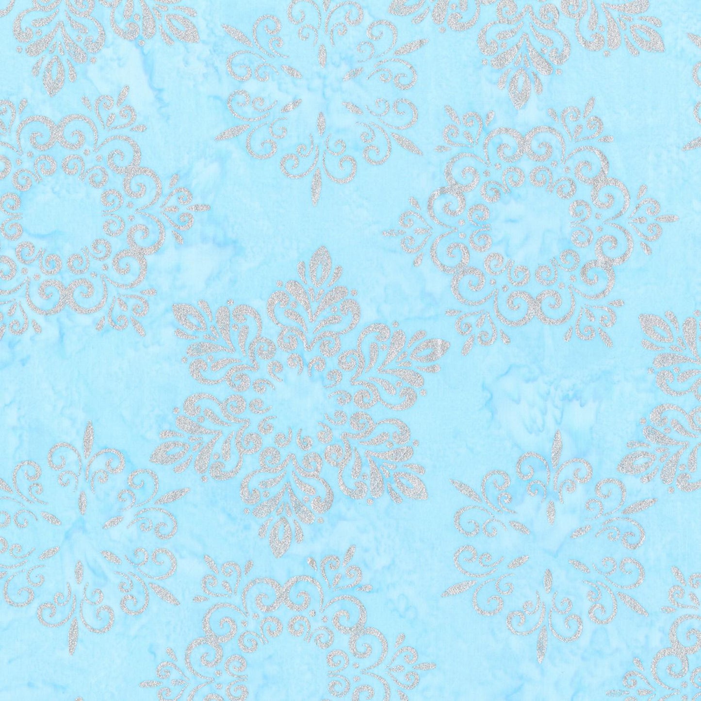 DESTASH Artisan Batiks Snowflakes Glacier Roll Up, Robert Kaufman RU-737-40, 2.5" Precut Blue White Silver Metallic Winter Batik Fabric