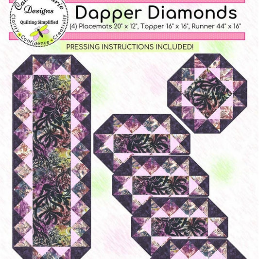 Dapper Diamonds Table Runner Place Mats Quilt Pattern, Cathey Marie Designs CMD198 PTNB0450, FQ Runner and Placemats Pattern, Y Block Ruler