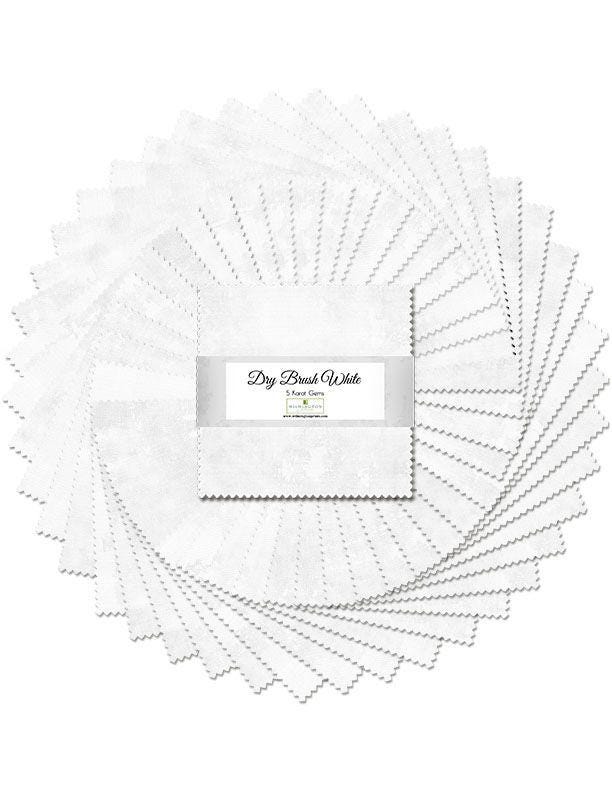 Dry Brush - White 5 Karat Crystals Charm Pack, 86-507, Precut 5" White on White Mottled Fabric Squares, Wilmington