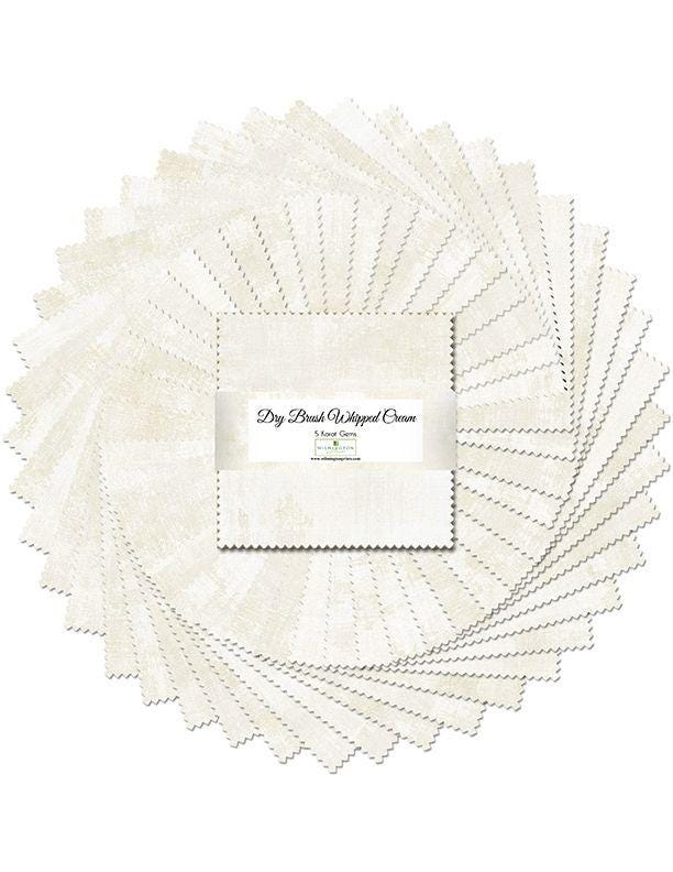 Dry Brush - Whipped Cream 5 Karat Crystals Charm Pack, 138-507, Precut 5" Cream Tonal Texture Mottled Fabric Squares, Wilmington