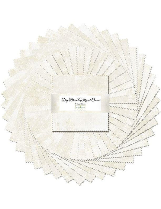 Dry Brush - Whipped Cream 5 Karat Crystals Charm Pack, 138-507, Precut 5" Cream Tonal Texture Mottled Fabric Squares, Wilmington