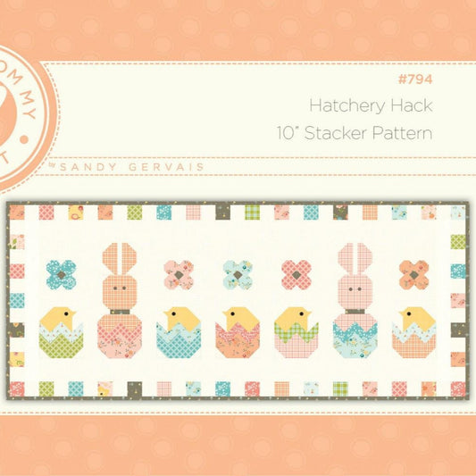 Hatchery Hack Quilt Runner Pattern, Pieces From My Heart PH794, Yardage Friendly Spring Easter Bunny Chicks Table Runner Pattern, Gervais