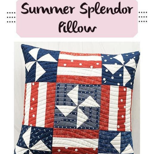 Summer Splendor Pillow Quilt Pattern, Sew Lux Fabric SLF2050, Fat Eighths Scrap Friendly Square Patriotic Pillow Cover Pattern