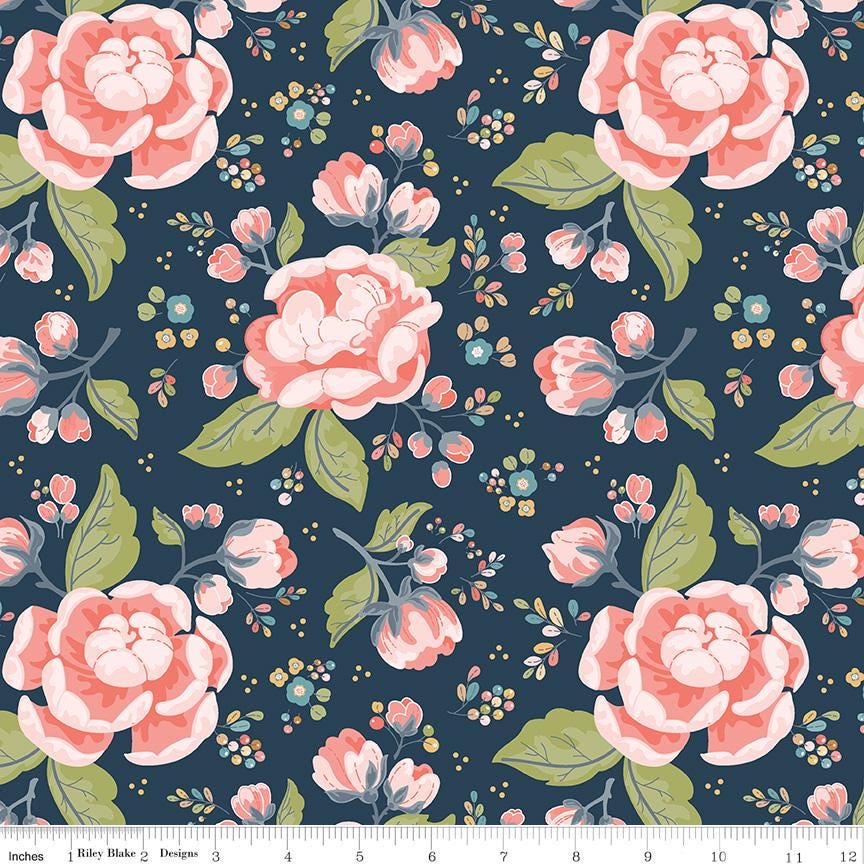 DESTASH Charmed 10" Stacker, Riley Blake 10-9340-42, 10" Precut Pink Blue Coral Floral Fabric Squares, Cyndi Walker