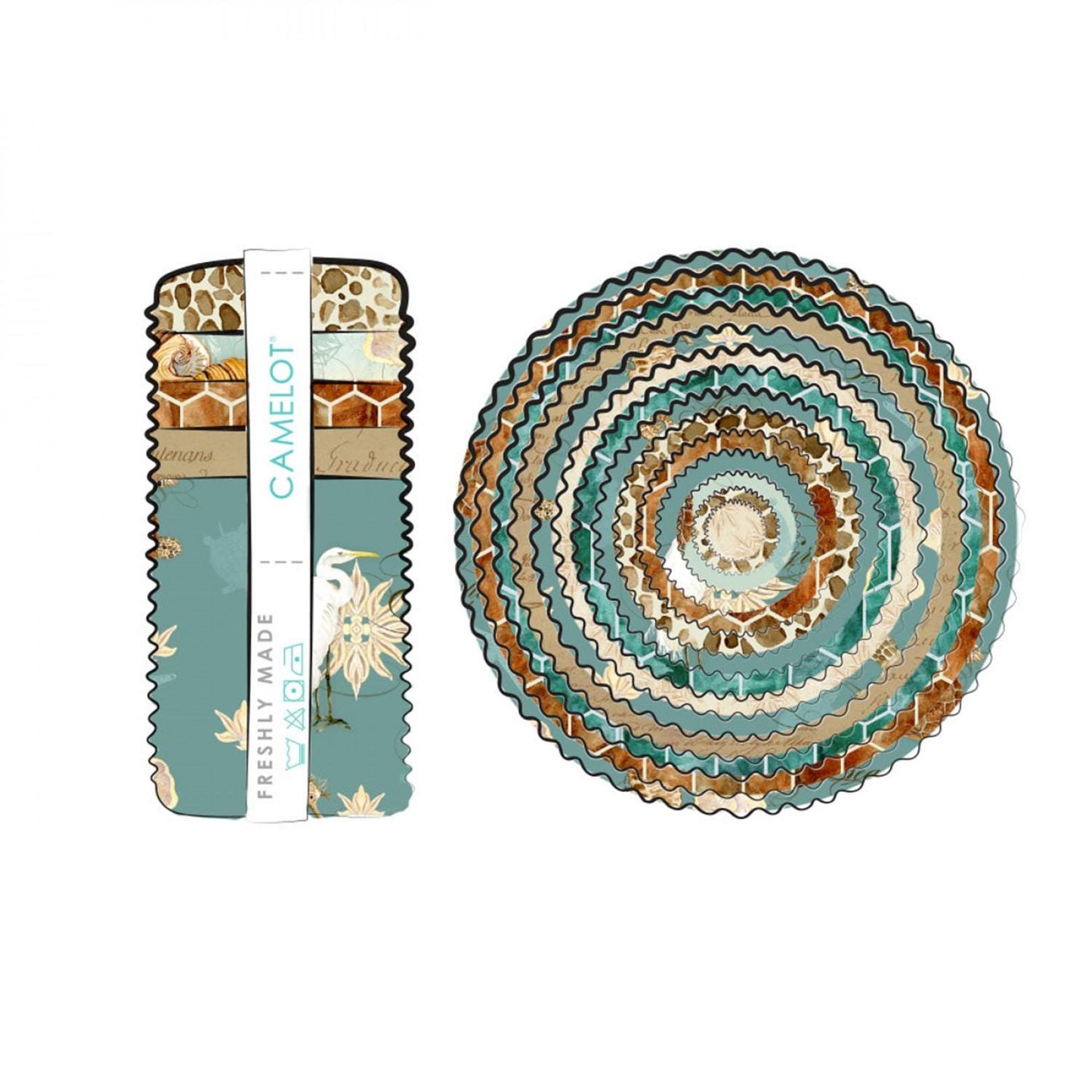 Coastal Waterways 2.5" Strip Roll, Camelot 55230607STR, 2.5" Precut Teal Mint Beige Brown Sea Shell Turtle Coastal Fabric Strips