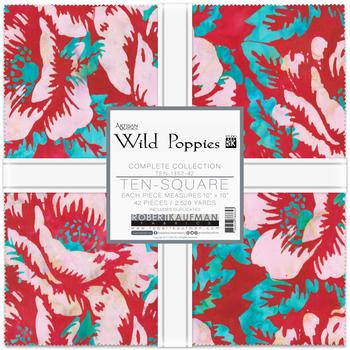 Artisan Batiks Wild Poppies Ten Square, Robert Kaufman TEN-1352-42, 10" Precut Tropical Floral Batik Fabric Squares