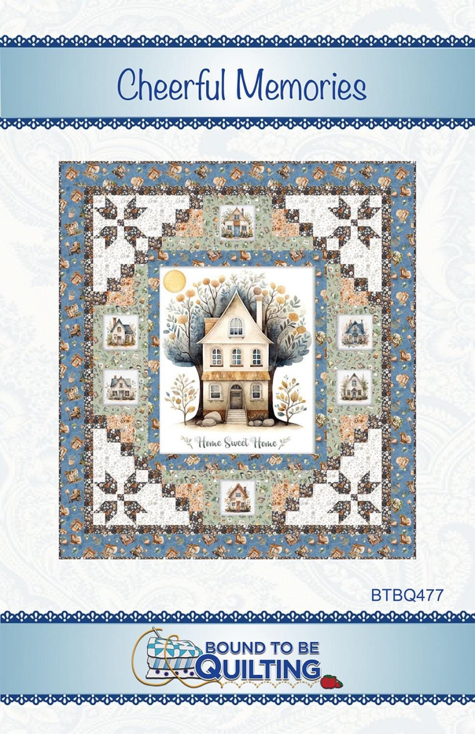 Cheerful Memories Panel Frame Quilt Pattern, Bound to Be Quilting BTBQ477, Vertical Fabric Panel Friendly Throw Quilt Pattern