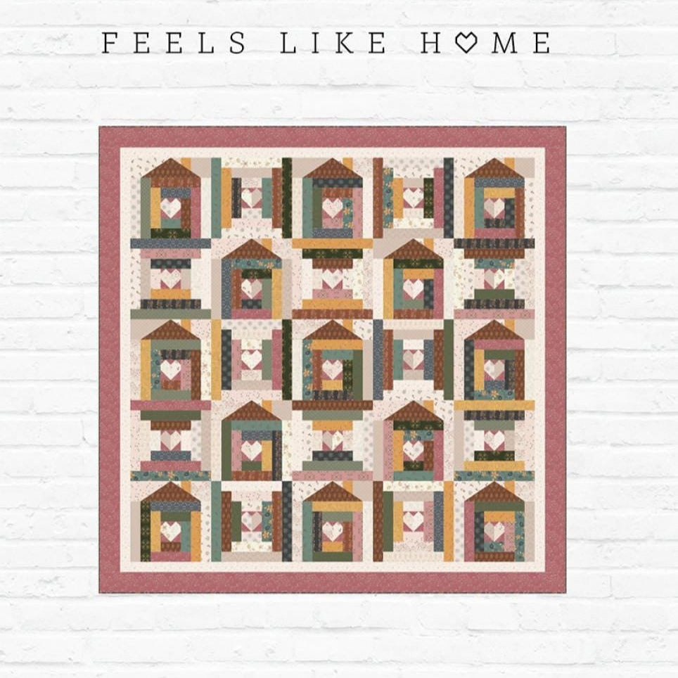 Feels Like Home Quilt Pattern, Gigi's Thimble 755, Yardage Friendly Hearts in Houses Log Cabin Queen Bed Quilt Pattern