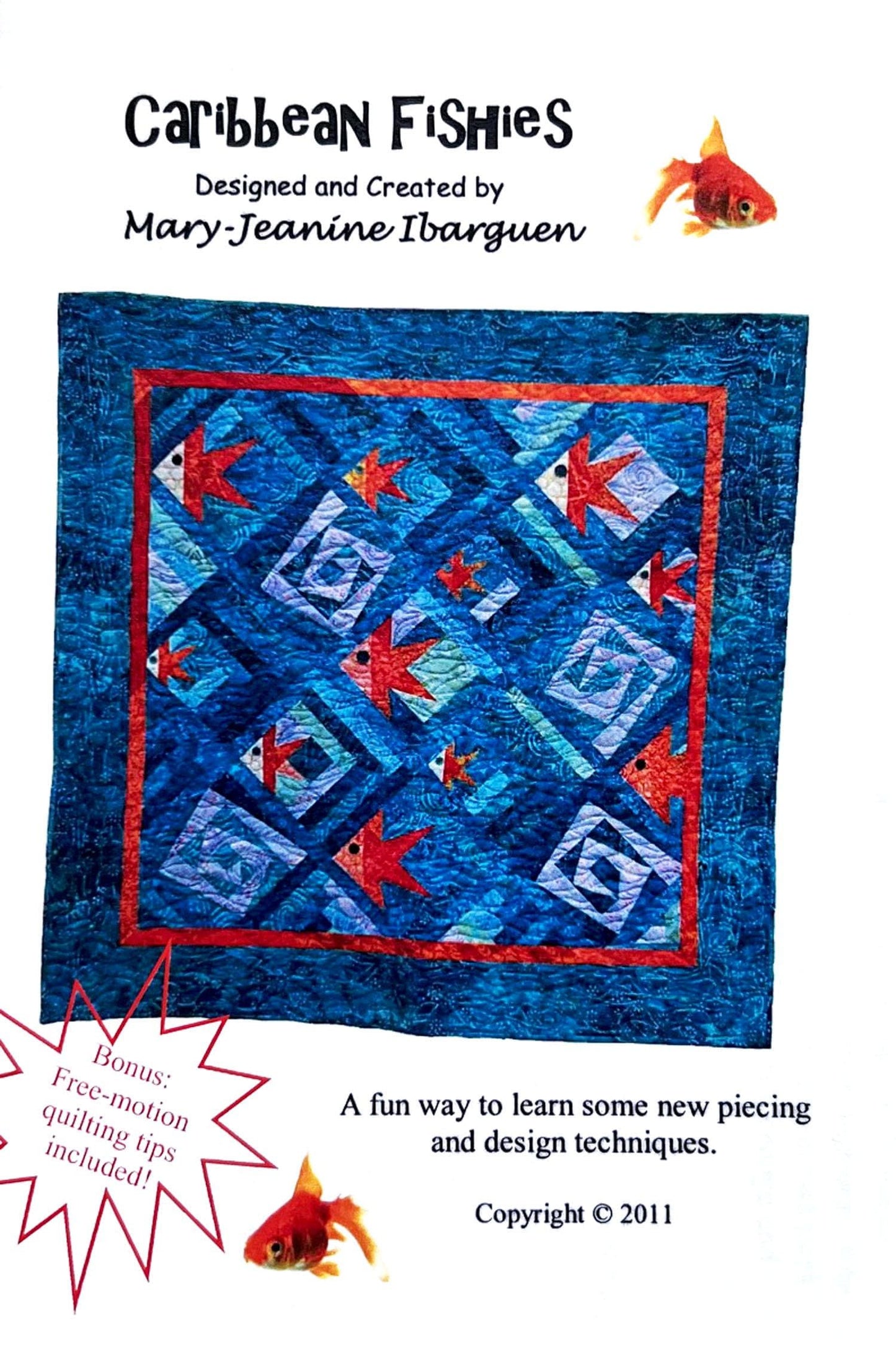 DESTASH Caribbean Fishies Quilt Pattern, Mary-Jeanine Ibarguen, Yardage Friendly Fish Baby or Wall Hanging Quilt Pattern, Foundation Piecing