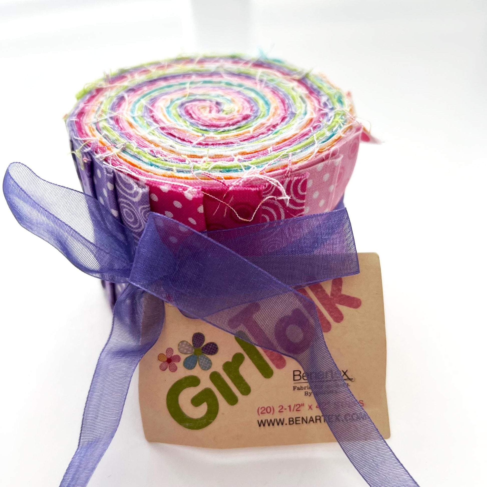 LAST CALL Girl Talk Strip-pie Floral Fabric Junior Jelly Roll, Benartex, 2.5" Precut Pink Blue Orange Green Purple Fabric Strips