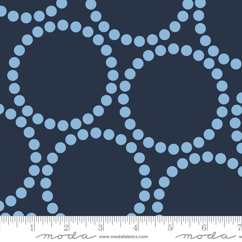 REMNANT 3 Yards 12" of 108" Pearl Bracelet - Peacoat Blue Geometric Wide Quilt Back Fabric, Moda 108023 27, Cotton Sateen Quilt Backing