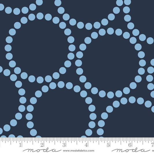 REMNANT 3 Yards 12" of 108" Pearl Bracelet - Peacoat Blue Geometric Wide Quilt Back Fabric, Moda 108023 27, Cotton Sateen Quilt Backing