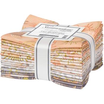 Summerstone 16 Piece Fat Quarter Bundle, Robert Kaufman FQ-2183-16, Peach White Gray Gold Metallic Floral Fabric, 18 x 22 Fabric Cuts