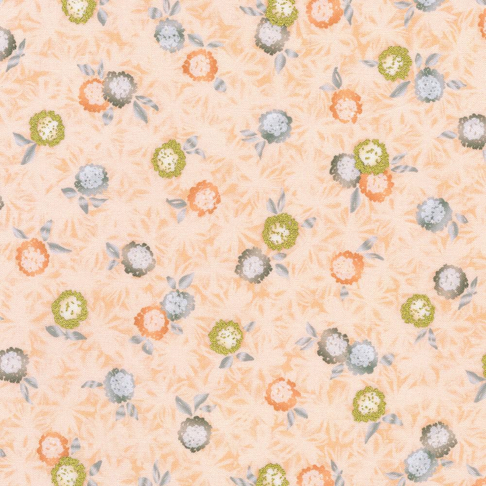 Summerstone 16 Piece Fat Quarter Bundle, Robert Kaufman FQ-2183-16, Peach White Gray Gold Metallic Floral Fabric, 18 x 22 Fabric Cuts