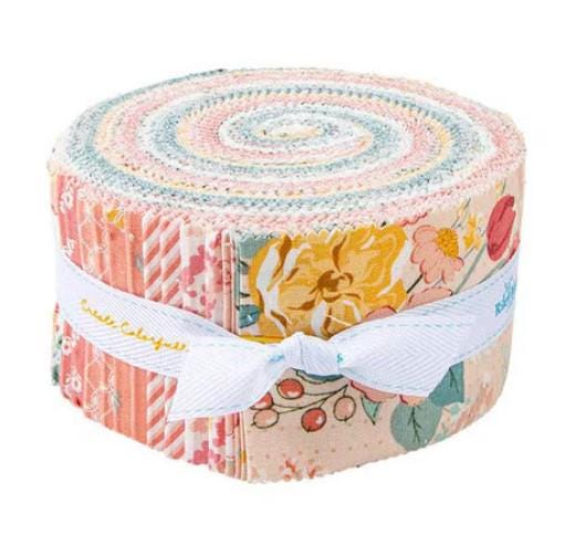 New Beginnings Rolie Polie, Riley Blake RP-15750-40, 2.5" Precut Peach Green Yellow Spring Floral Fabric Strips, Sandy Gervais