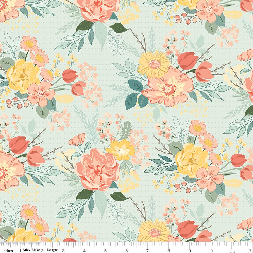 New Beginnings Rolie Polie, Riley Blake RP-15750-40, 2.5" Precut Peach Green Yellow Spring Floral Fabric Strips, Sandy Gervais