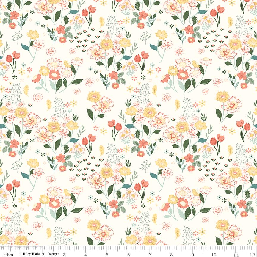 New Beginnings Rolie Polie, Riley Blake RP-15750-40, 2.5" Precut Peach Green Yellow Spring Floral Fabric Strips, Sandy Gervais