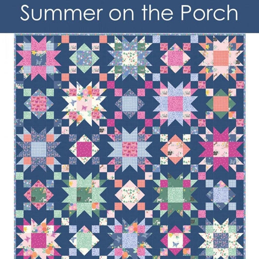 Summer on the Porch Quilt Pattern, Busy Hands Quilts BUS0461, Fat Quarter FQ Friendly Throw Twin Queen King Bed Star Quilt Pattern