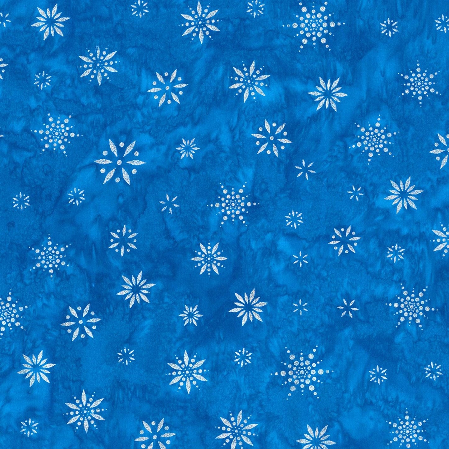 DESTASH Artisan Batiks Snowflakes Glacier Roll Up, Robert Kaufman RU-737-40, 2.5" Precut Blue White Silver Metallic Winter Batik Fabric