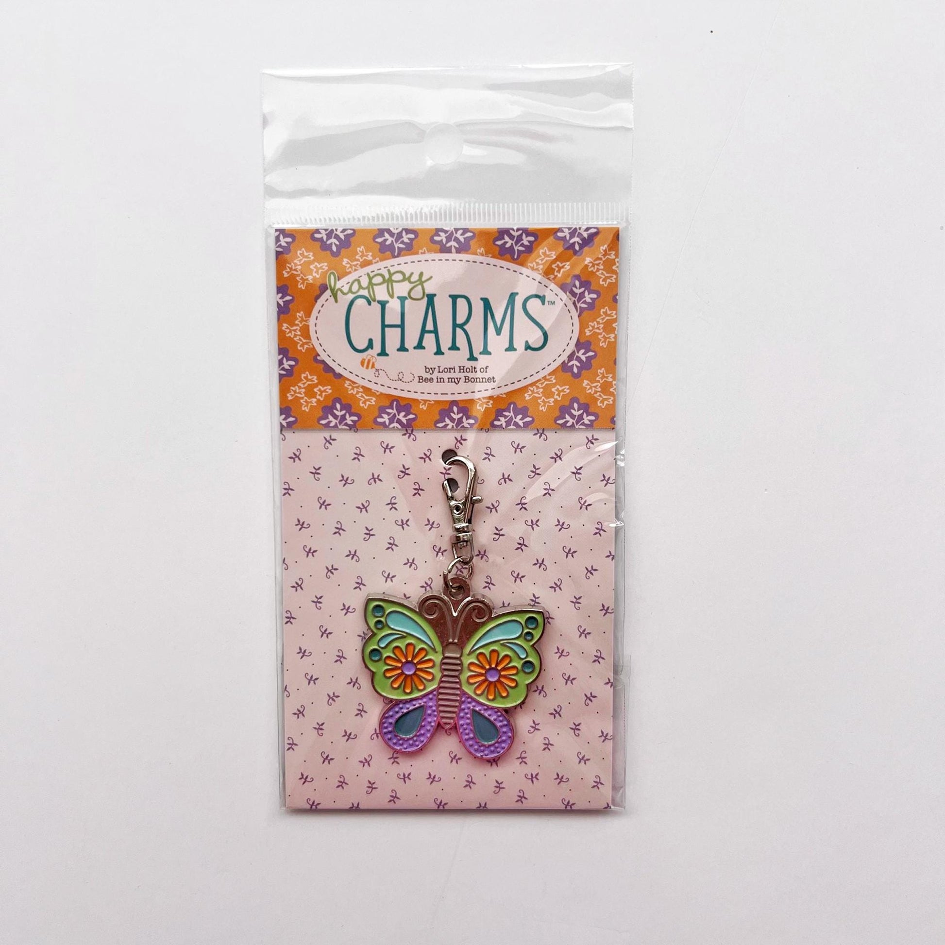 Happy Charms - Butterfly Zipper Pull Keychain Charm, Riley Blake ST-39767, Sewing Quilting Notions, Quilting Enamel Butterfly Charm Pull