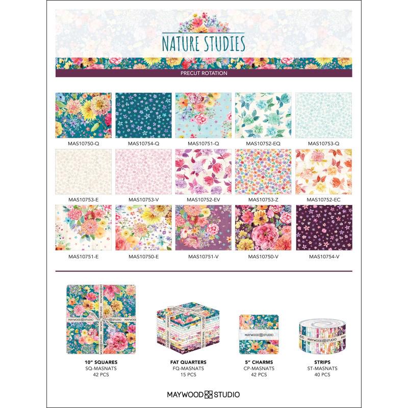 Nature Studies 10" Squares, Maywood Studio SQ-MASNATS, 10" Precut Teal Pink Purple Floral Fabric Squares