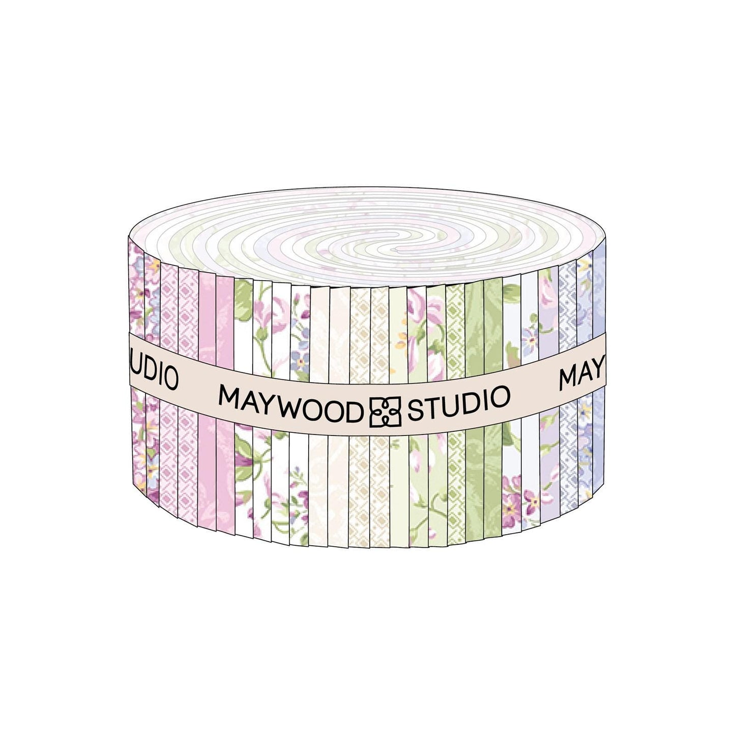 Sugar Lilac 2.5" Strips, Maywood Studio ST-MASSULI, 2.5" Precut Pink Green Periwinkle White Floral Fabric Strips Roll