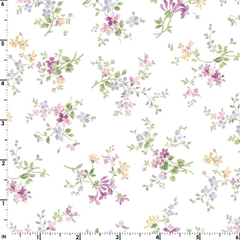 Sugar Lilac 2.5" Strips, Maywood Studio ST-MASSULI, 2.5" Precut Pink Green Periwinkle White Floral Fabric Strips Roll