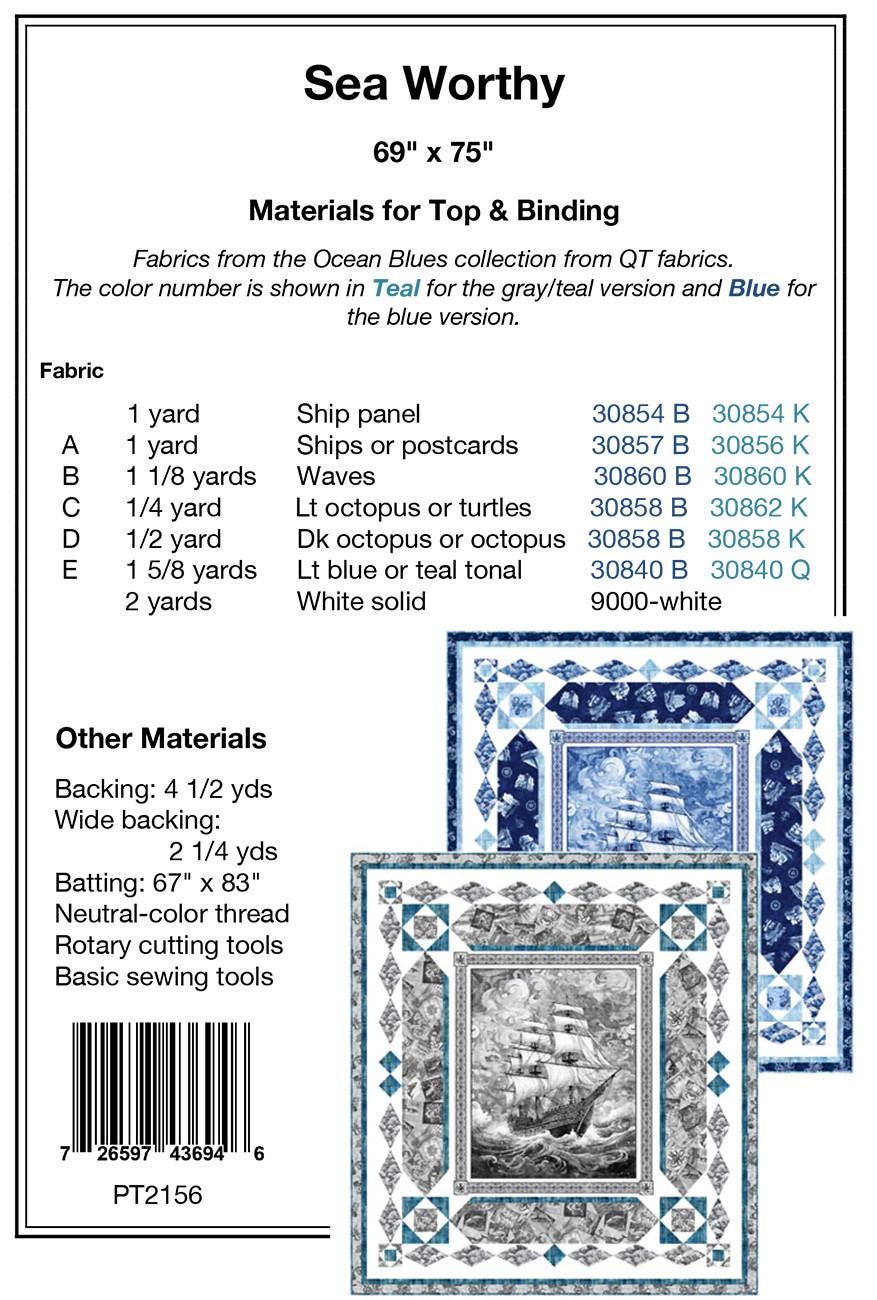 Sea Worthy Panel Frame Quilt Pattern, Pine Tree Country Quilts PT2156, 36" Fabric Panel Friendly, Storm At Sea Panel Frame Quilt Pattern