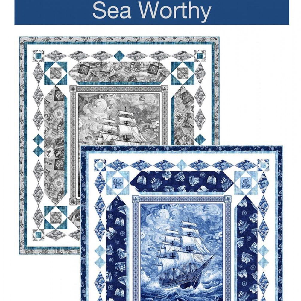 Sea Worthy Panel Frame Quilt Pattern, Pine Tree Country Quilts PT2156, 36" Fabric Panel Friendly, Storm At Sea Panel Frame Quilt Pattern