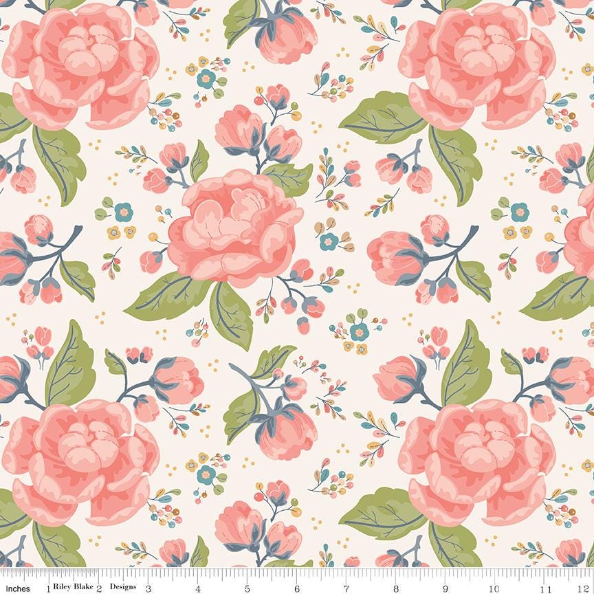 DESTASH Charmed 10" Stacker, Riley Blake 10-9340-42, 10" Precut Pink Blue Coral Floral Fabric Squares, Cyndi Walker