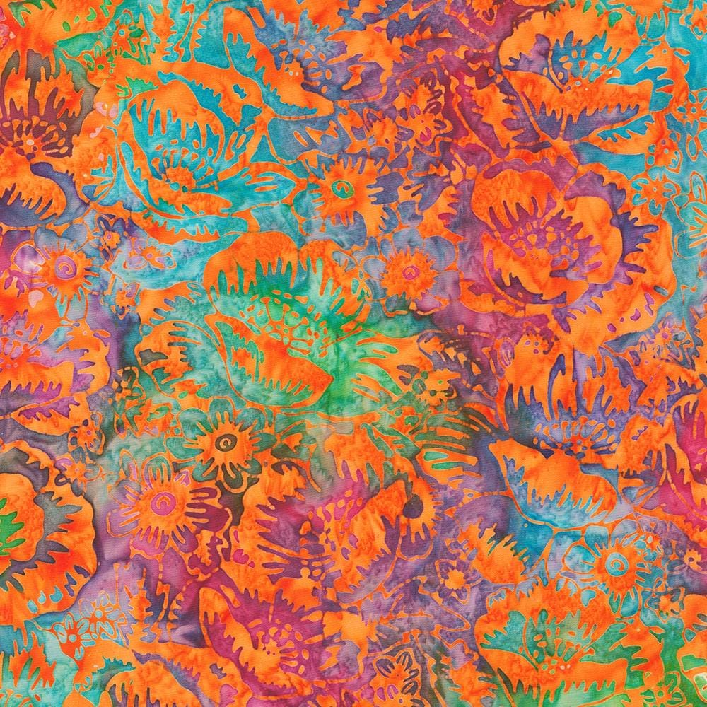 Artisan Batiks Wild Poppies Ten Square, Robert Kaufman TEN-1352-42, 10" Precut Tropical Floral Batik Fabric Squares