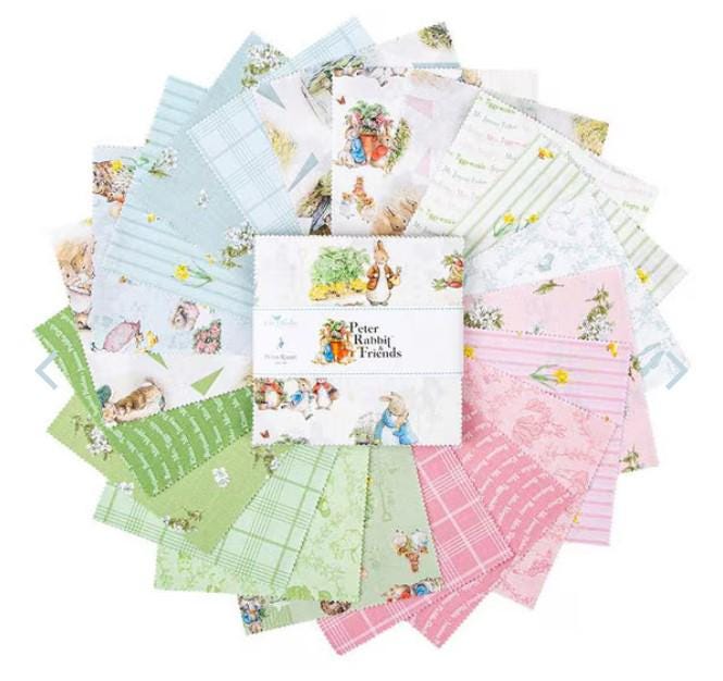 Peter Rabbit and Friends 5" Stacker, Riley Blake 5-15860-42, 5" Precut Storybook Beatrix Potter Peter Rabbit Fabric Squares