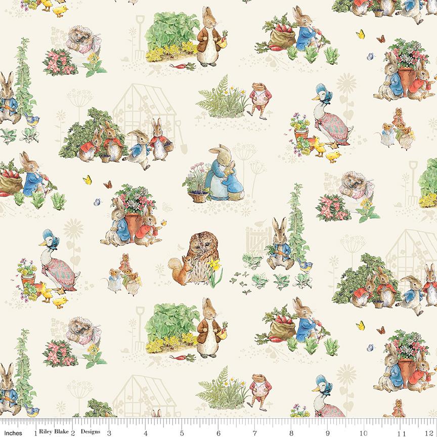 Peter Rabbit and Friends - Characters Cloud Fabric, Riley Blake CD15861-Cloud, Beatrix Potter Peter Rabbit Storybook Fabric