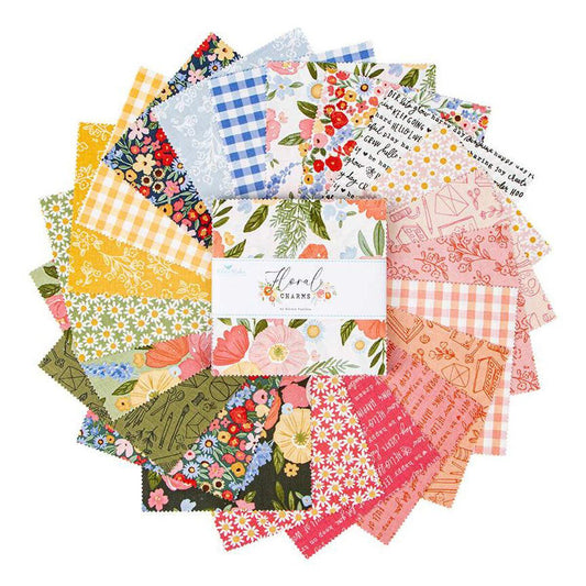 Floral Charms 5" Stacker, Riley Blake 5-15760-42, 5" Precut Spring Floral Fabric Squares Stacker, Kelsey Carlson