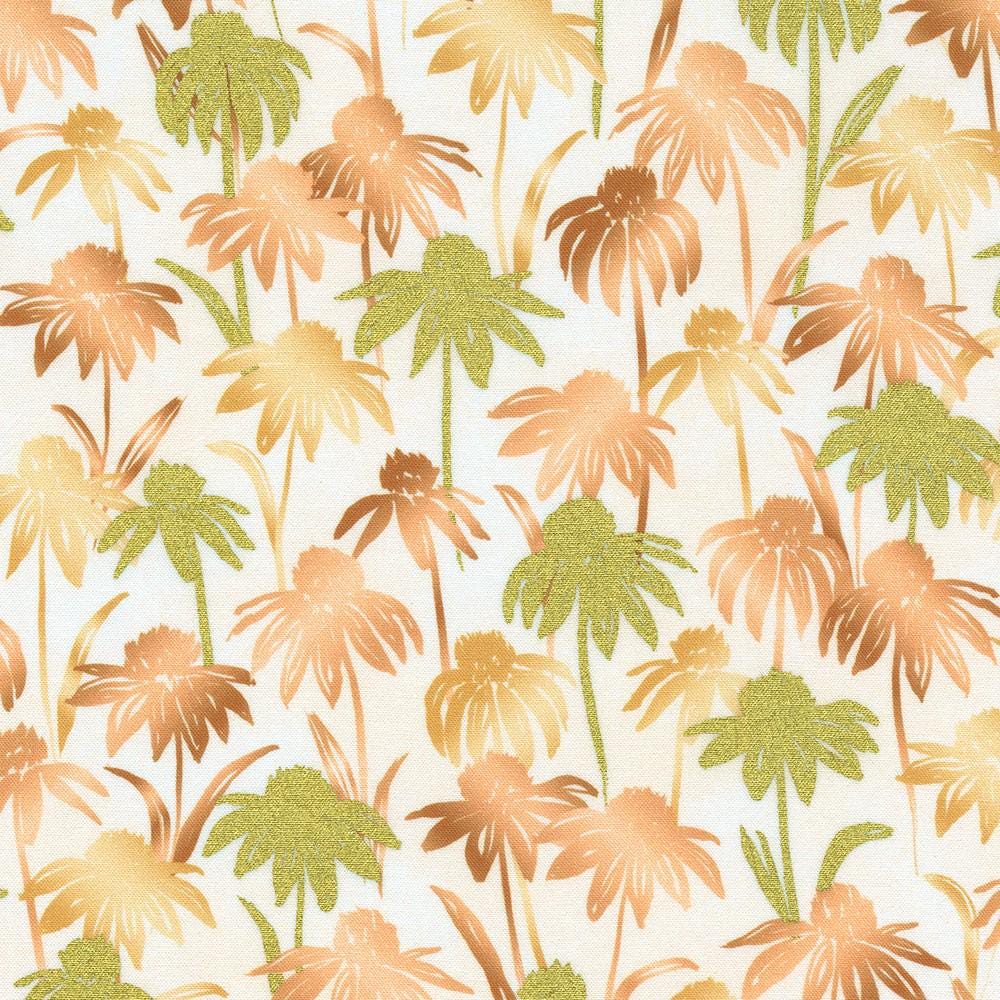 Summerstone 16 Piece Fat Quarter Bundle, Robert Kaufman FQ-2183-16, Peach White Gray Gold Metallic Floral Fabric, 18 x 22 Fabric Cuts