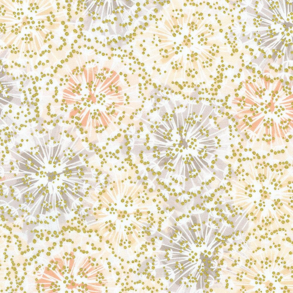 Summerstone 16 Piece Fat Quarter Bundle, Robert Kaufman FQ-2183-16, Peach White Gray Gold Metallic Floral Fabric, 18 x 22 Fabric Cuts